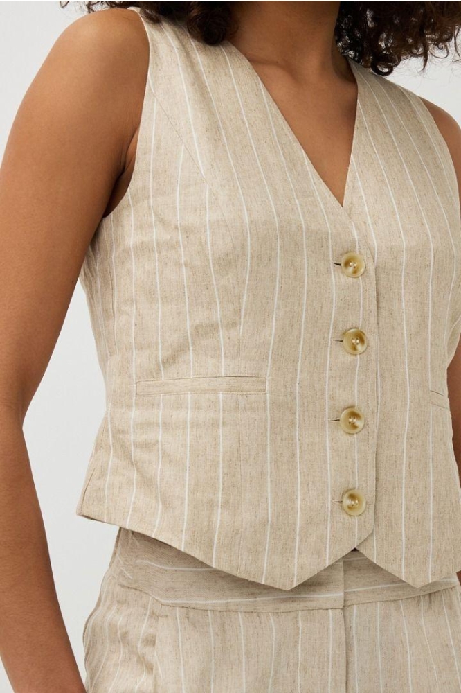 GILET LINEN STRIPE SP25 17006 180 sand